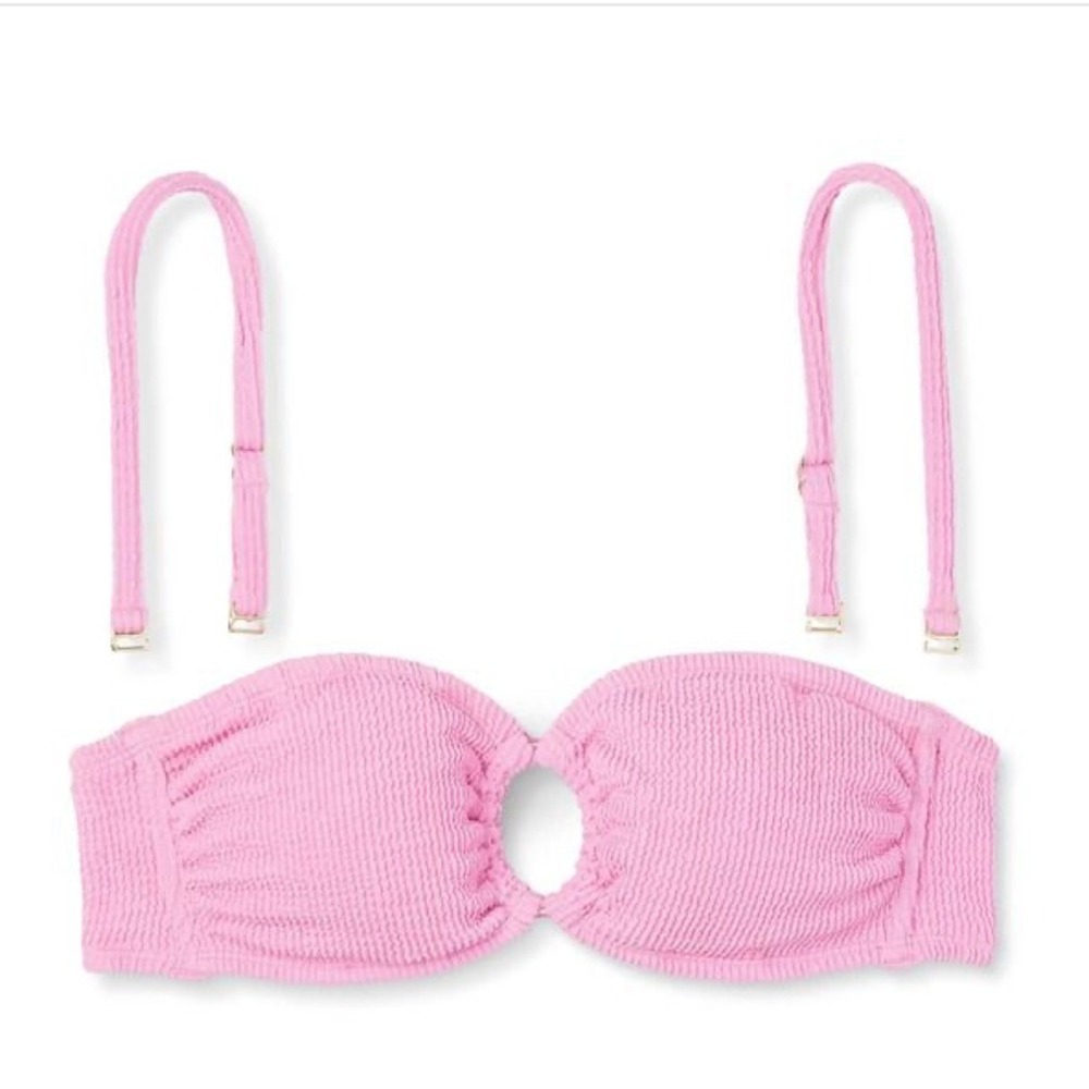 Wild Fable Bikini Top Women Medium Pink New Crinkle Ring Bandeau Removable Strap